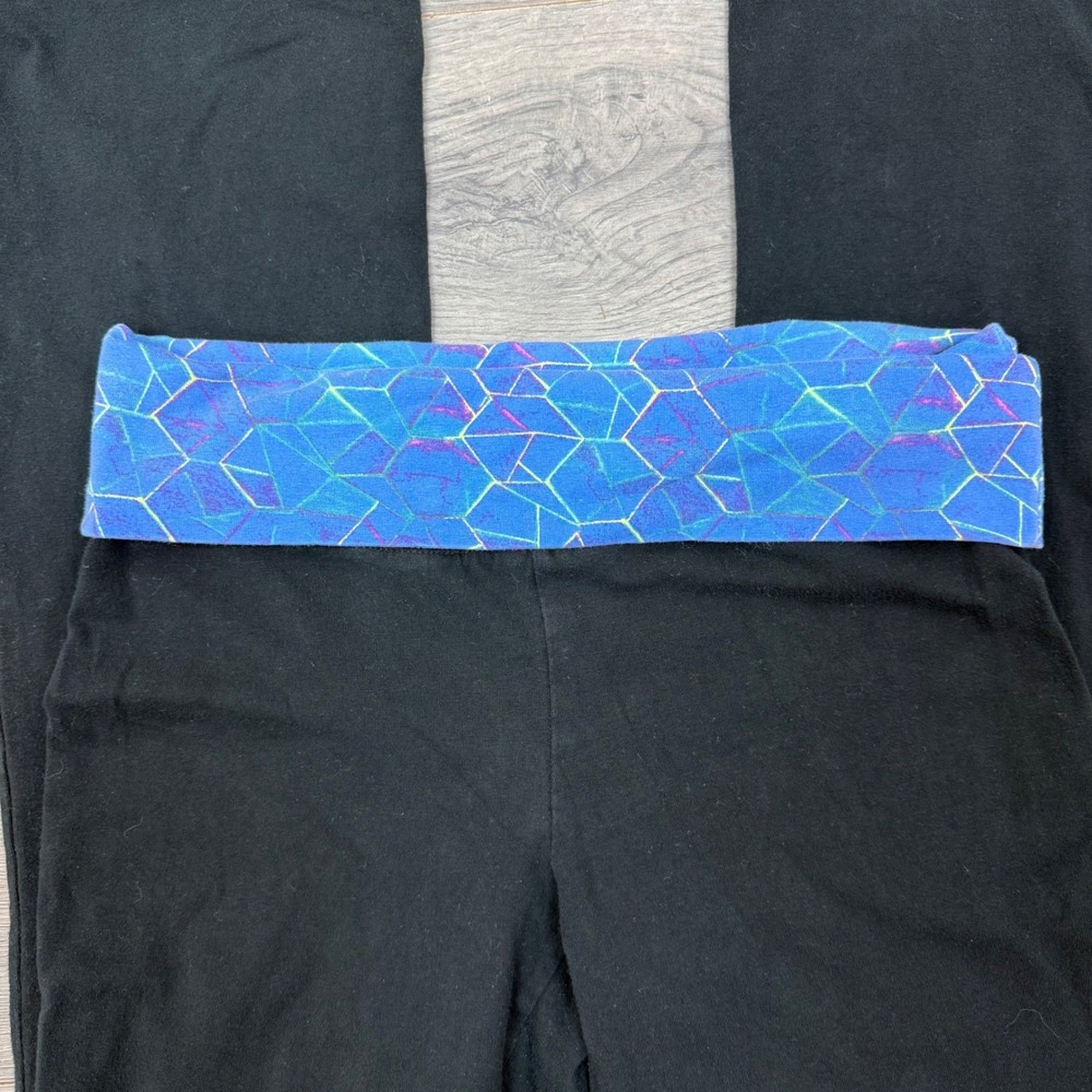 Mossimo Supply Co Y2K Women Black Blue Geometric Foldover Waist Yoga Pants Small - Picture 2 of 9